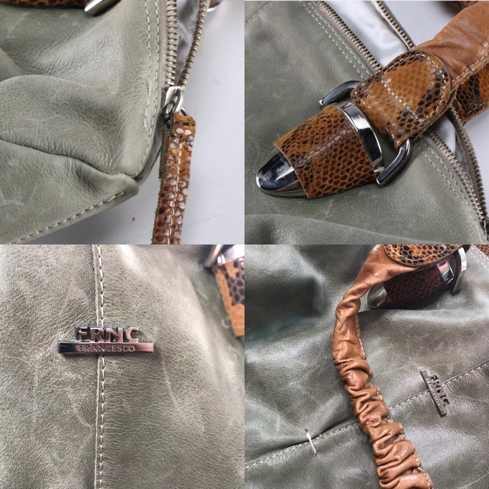 Vintage FRNC Francesco handmade leather bag in sage green and camel tan - Picture 8 of 8